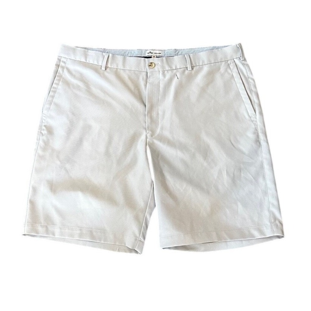 Peter Millar Mens Performance Golf Shorts Light Gray Stone Flat Front‎ Size 40